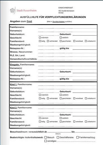 Almanya Erasmus Vize Taahütname Örneği