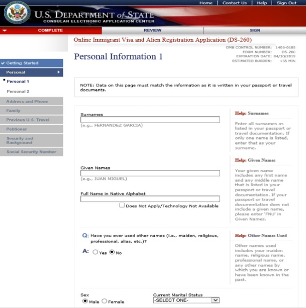 ABD Online Göçmenlik Başvuru Formu (DS-260)