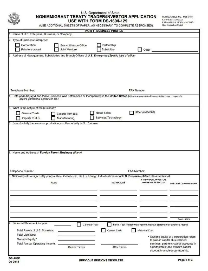 Amerika DS-156E Formu Görseli
