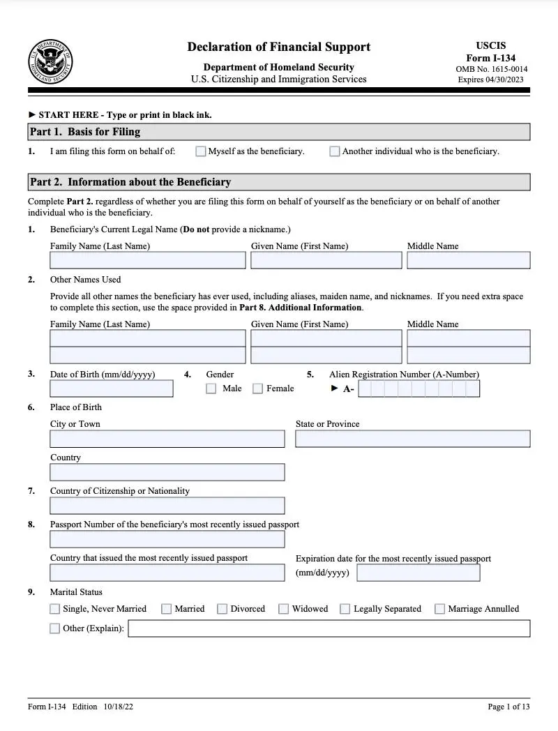 Amerika I-134 Formu Görseli