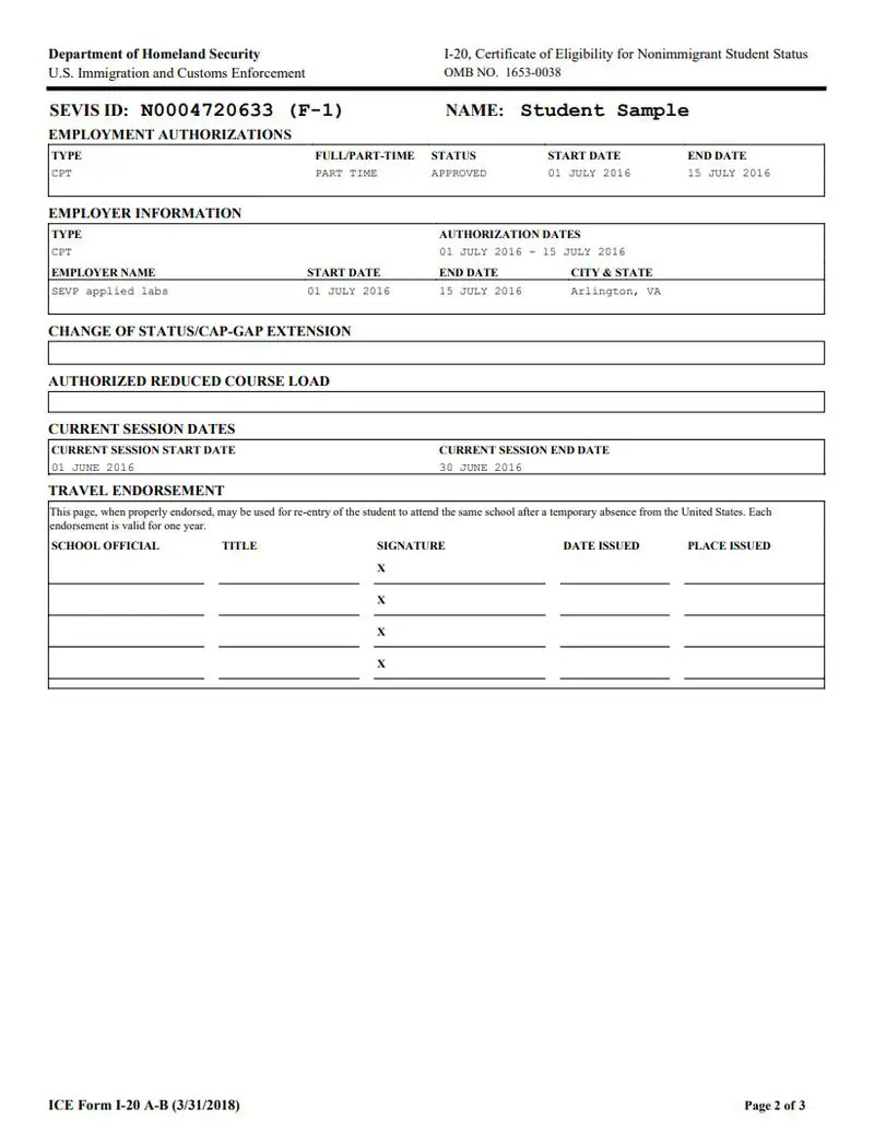 Amerika I-20 Formu Görseli 2