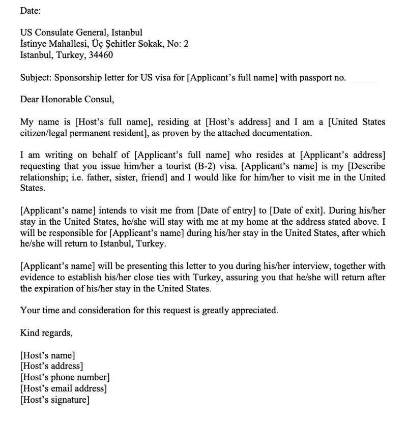Amerika Vizesi İçin Sponsor Dilekçe Örneği