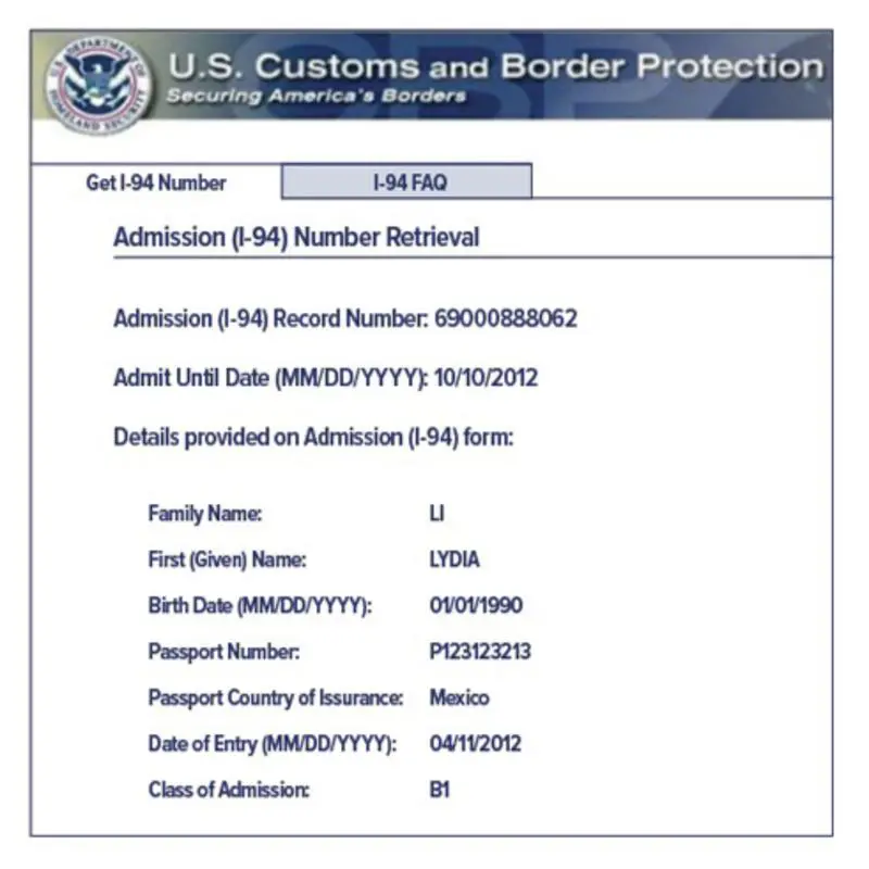Form I-94 Görseli
