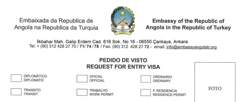 Angola Oturma İzni Vizesi Başvuru Formu