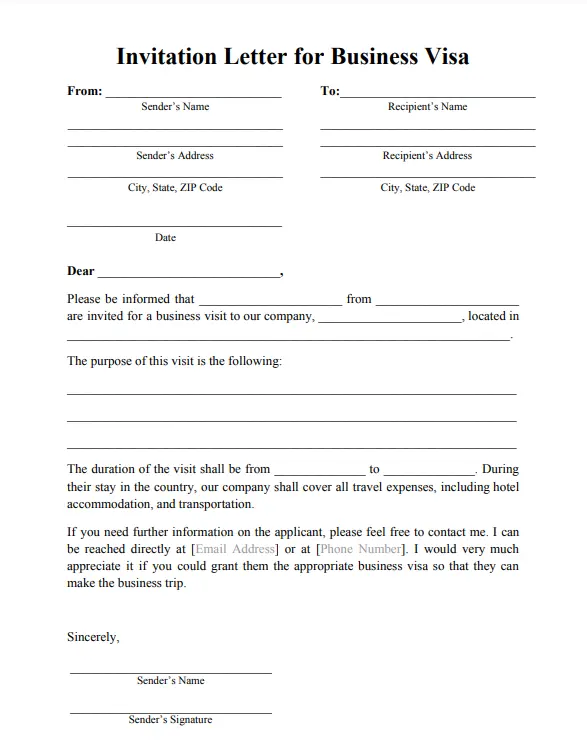 Avusturya Ticari Vize Davet Mektubu Örneği