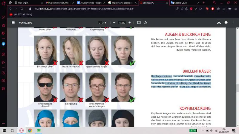 Avusturya Vize Fotoğrafında Gözlük Kullanımı