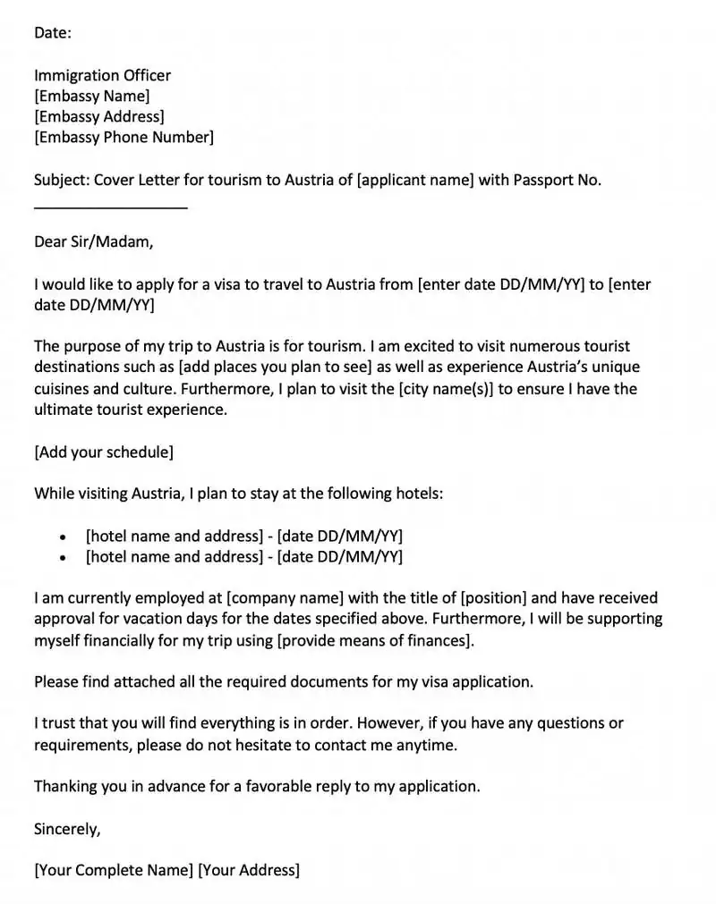 İngilizce Avusturya Vize Dilekçe Örneği