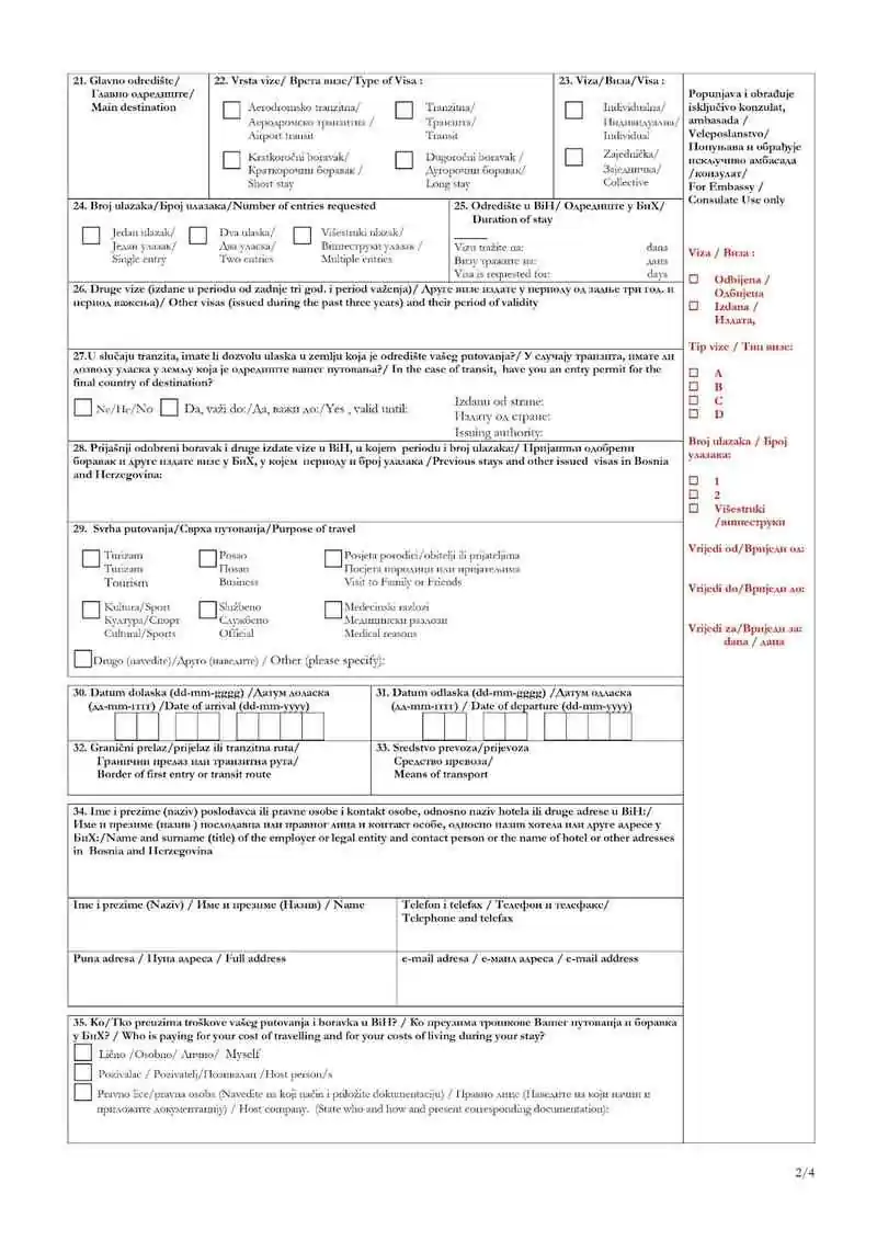 Bosna Hersek Ulusal Vize Başvurusu için Hangi Form Doldurulmalıdır 2