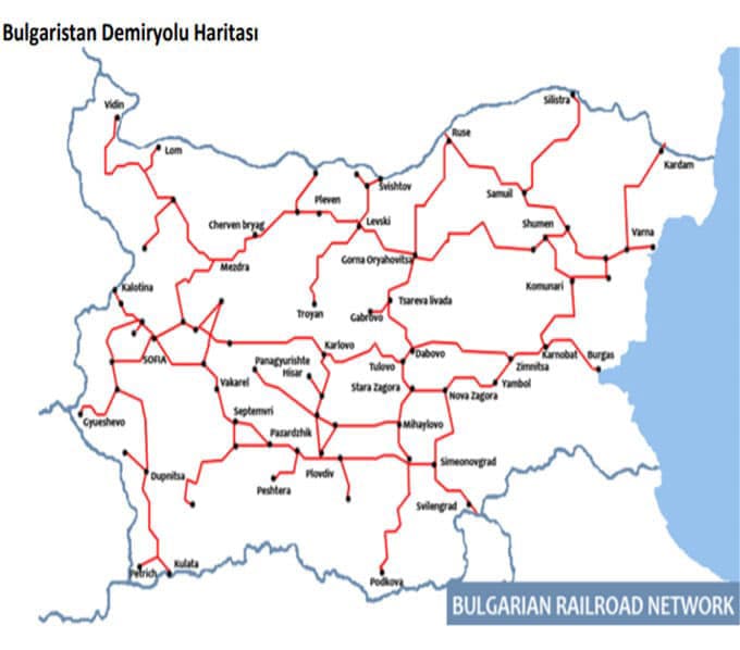 Bulgaristan Demiryolları Haritası