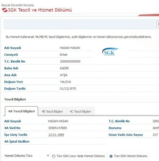 Bulgaristan Vizesi için SGK Hizmet Dökümü