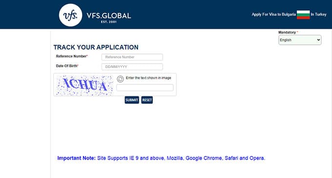 VFS Global Vize Sorgulama Ekranı