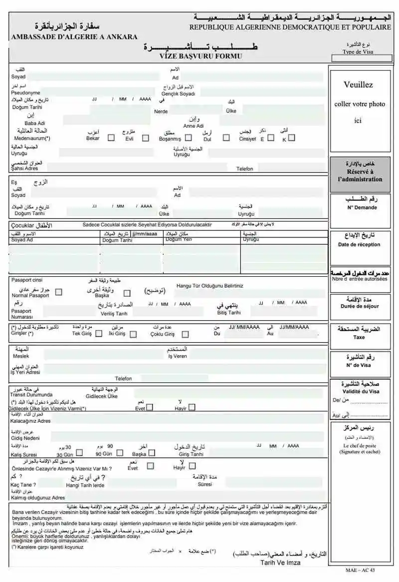Cezayir İş Vizesi için Başvuru Formu Nasıl Doldurulur?