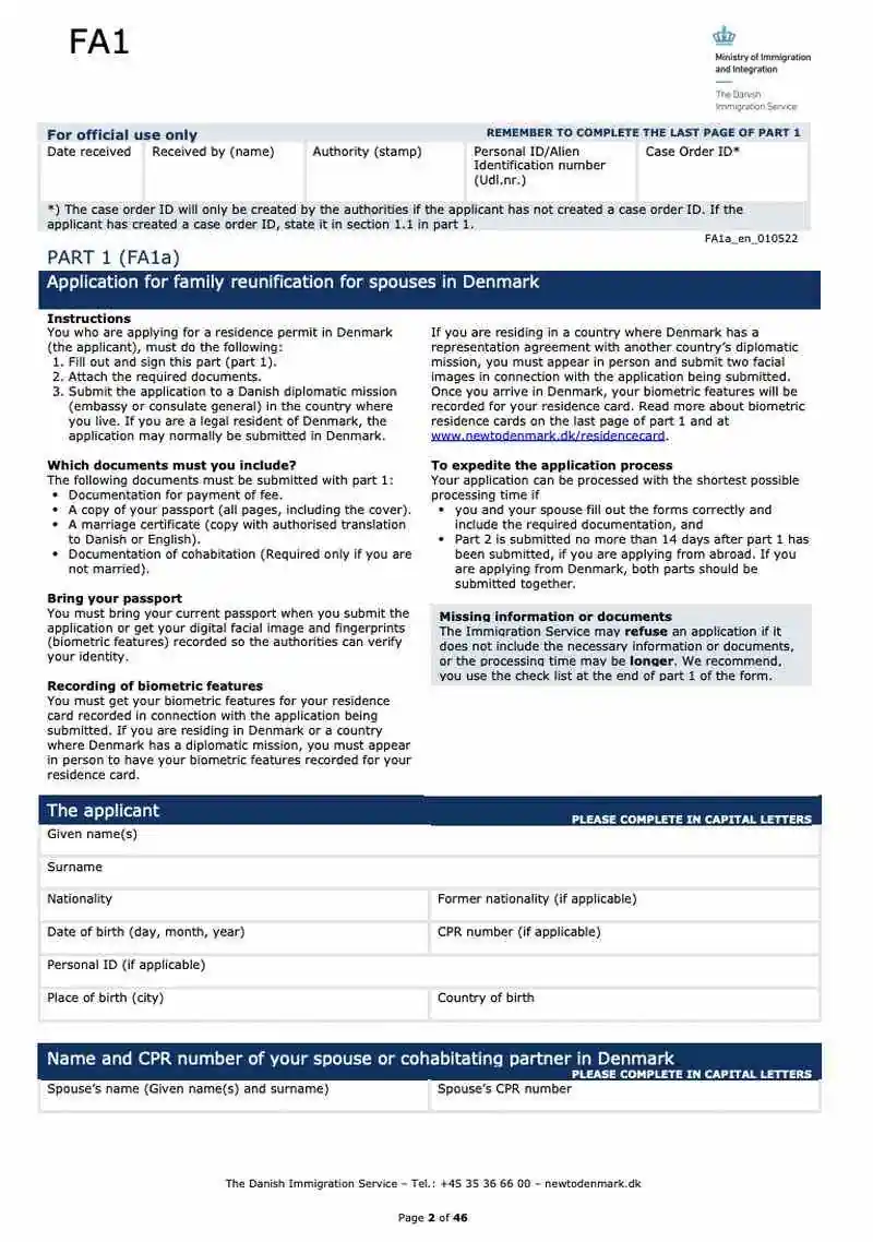 Danimarka Aile Birleşimi Vizesi Başvuru Formu