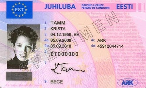 Estonya Ehliyeti Örneği