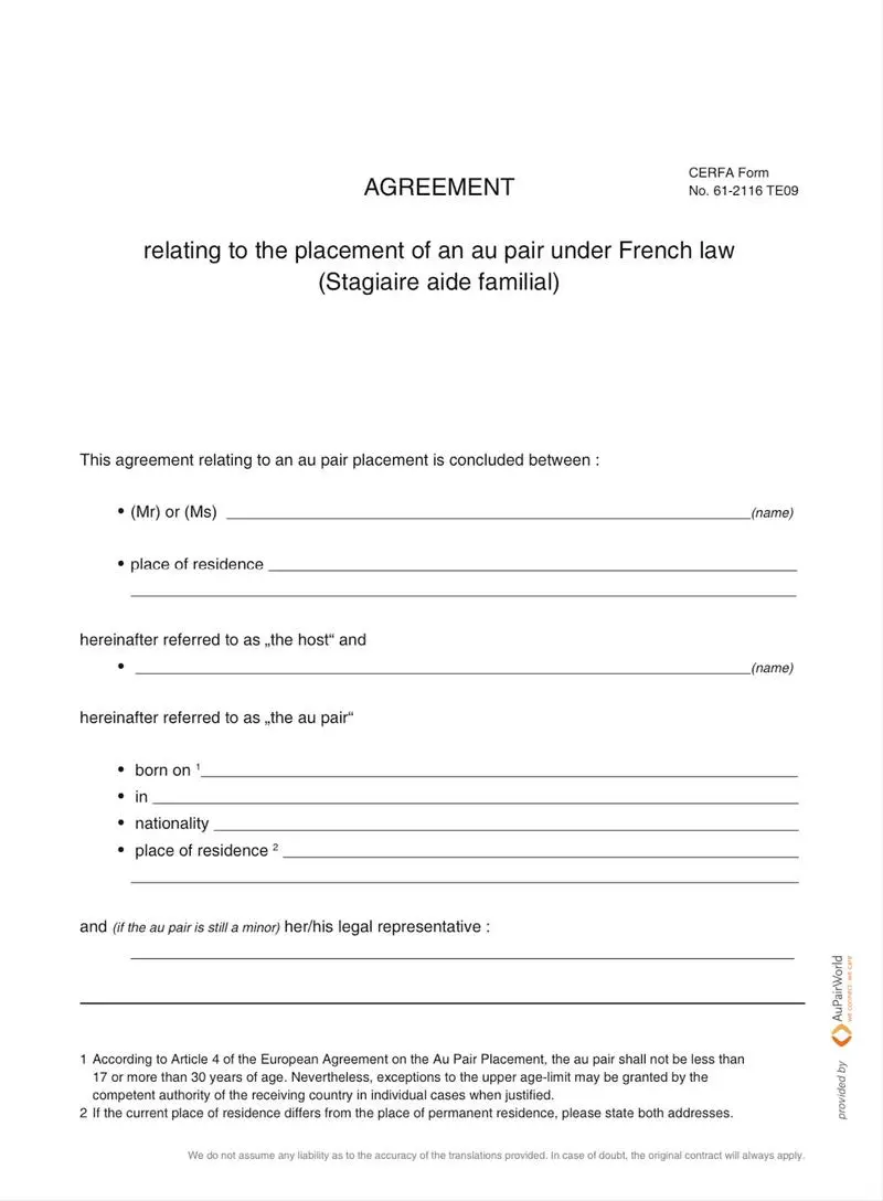Fransa için Au Pair Sözleşmesi Nasıl Hazırlanmalıdır?