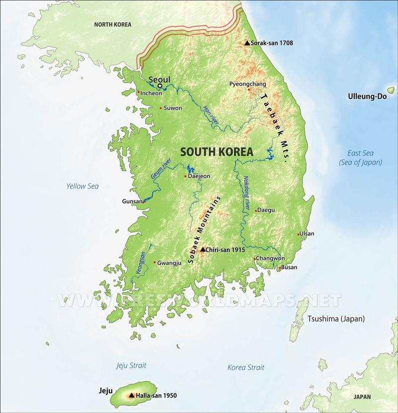 Güney Kore'nin Fiziki Haritası Nasıldır?