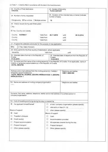 Hırvatistan Başkonsolosluğu Vize Başvuru Formu #2