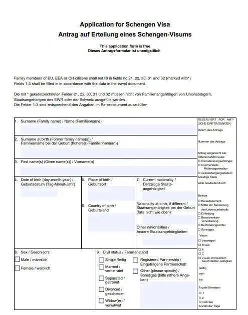 İsviçre Arkadaş Ziyareti Vizesi Başvuru Formu Örneği