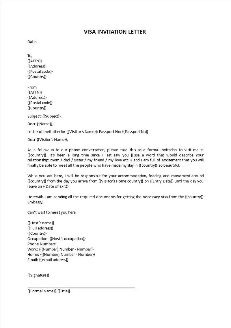 İsviçre Ziyaret Vizesi Davetiye Örneği