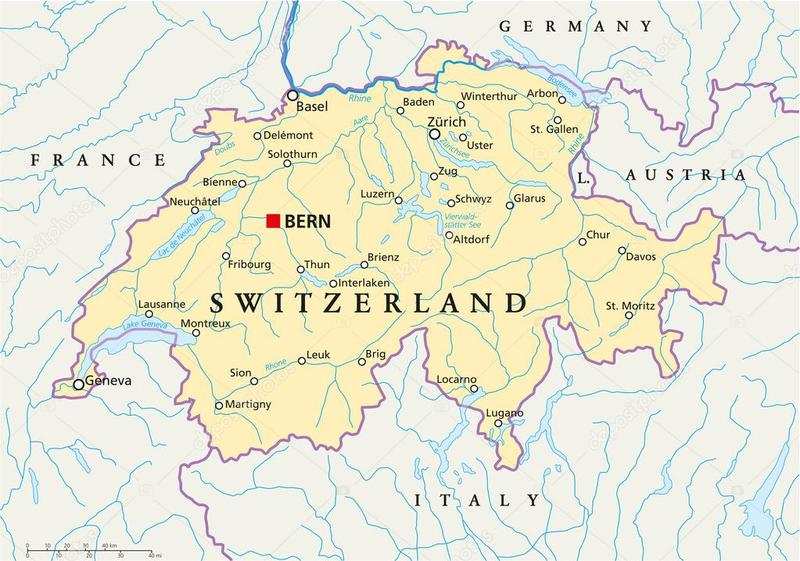 İsviçre'nin Komşu Haritası Üzerindeki Konumu