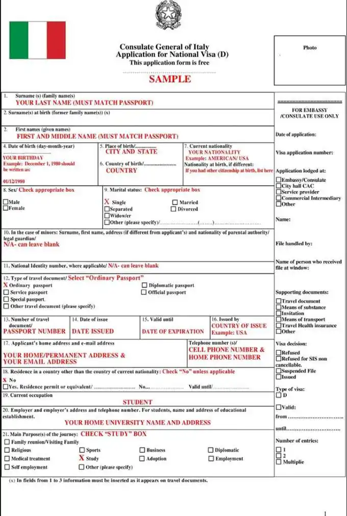 İtalya Ulusal Vize Başvuru Formu Örneği (doldurulmuş)