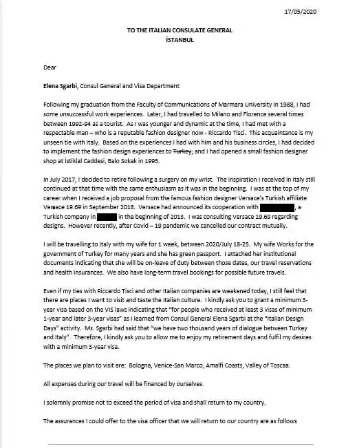 İtalya Vize Talep Dilekçesi Örneği - 1