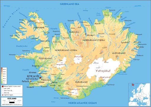 İzlanda Fiziki Haritası