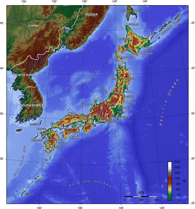 Japonya Fiziki Haritası