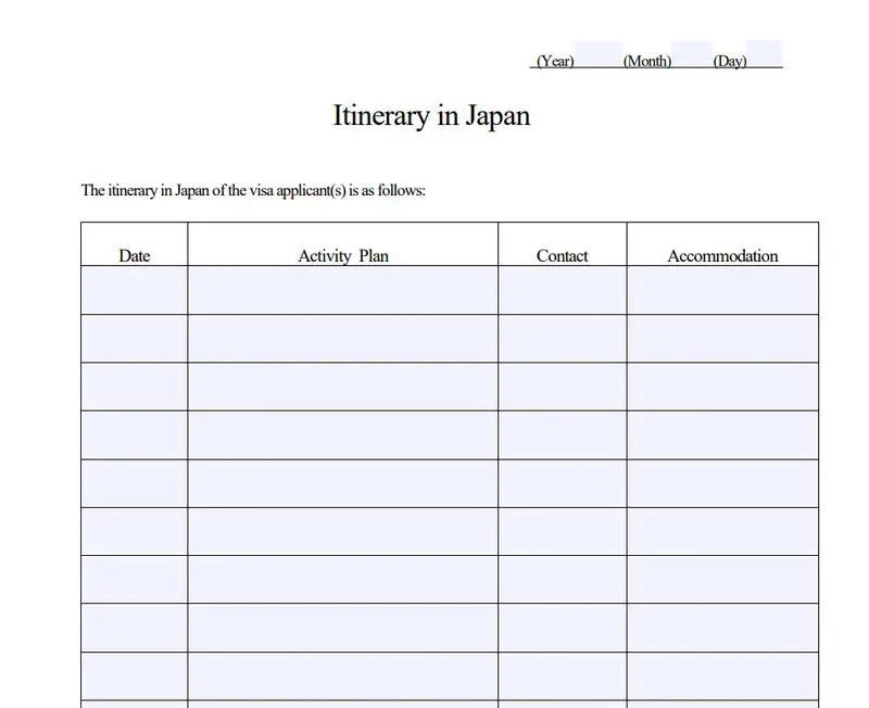 Japonya Vizesi için Günlük Seyahat Planı Nedir?