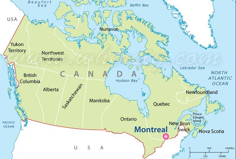 Montreal'in Harita Üzerindeki Konumu