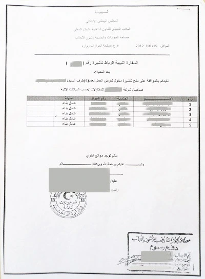 Libya çalışma vizesi davet mektubu