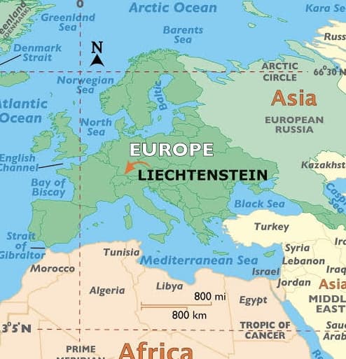 Lihtenştayn'ın Harita Üzerindeki Konumu