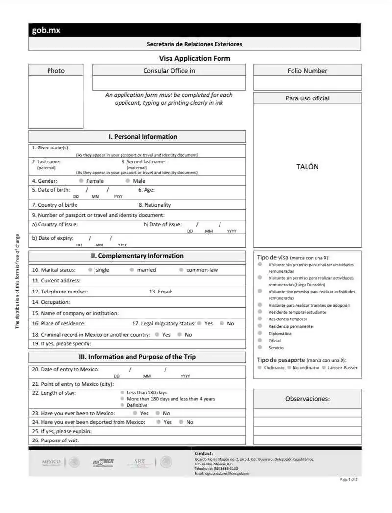 Meksika Vize Başvuru Formu Örneği Nasıldır?