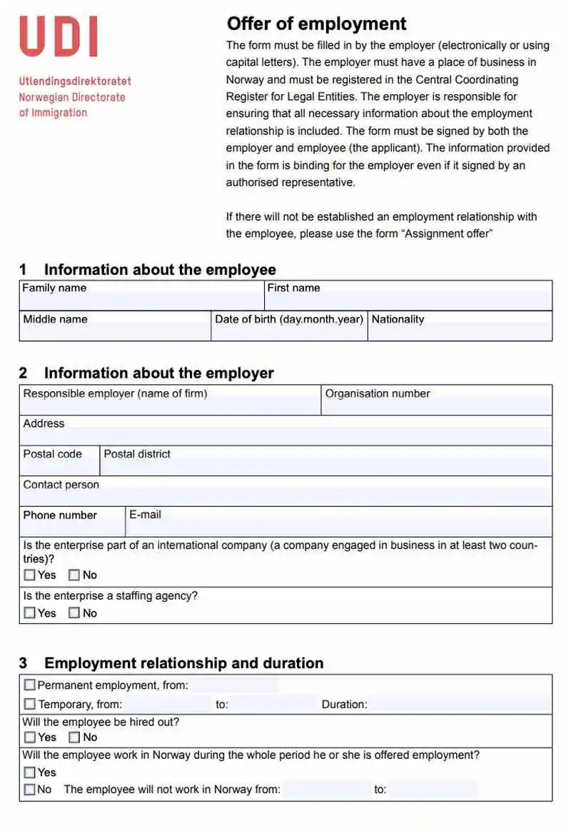 Norveç Sporcu Vizesi İçin UDI İş Teklifi Formu