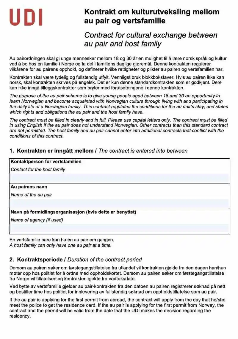 UDI Au Pair İş Sözleşmesi