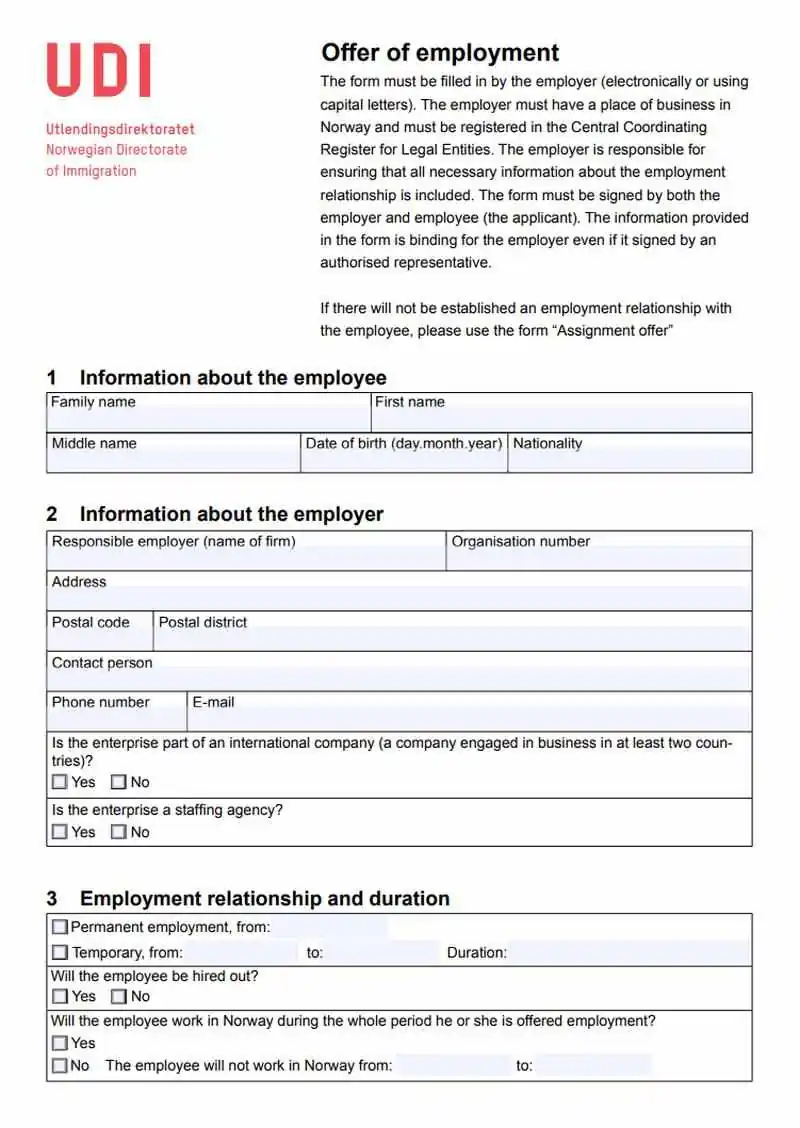 UDI İş Teklifi Formu Örneği