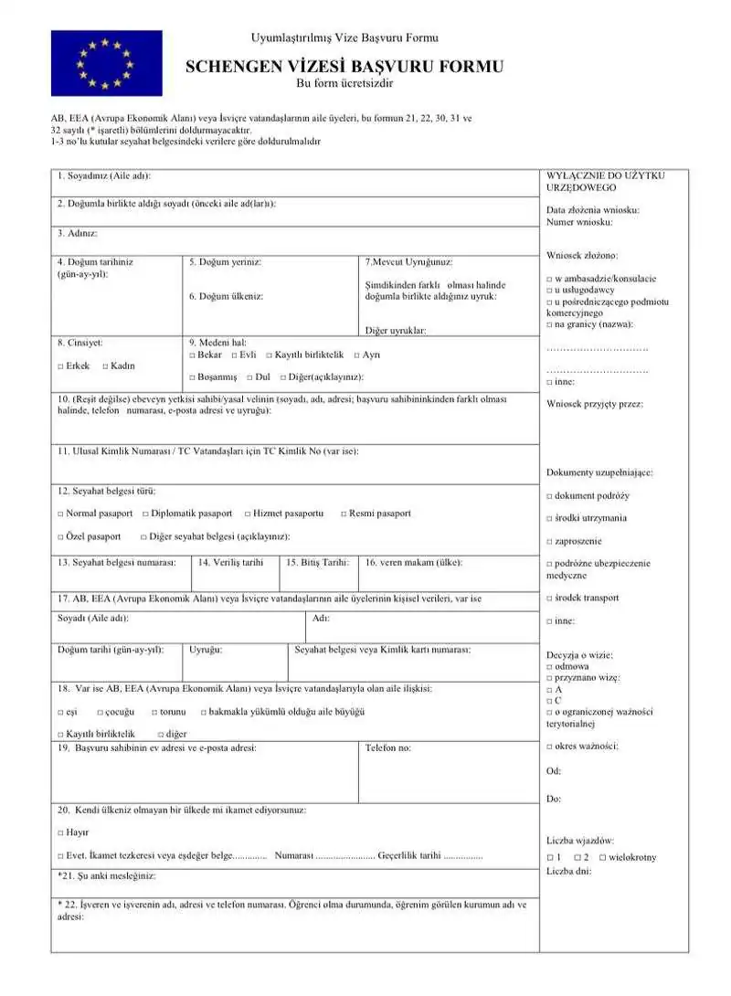 Polonya Schengen Vizesi Başvuru Formu Örneği