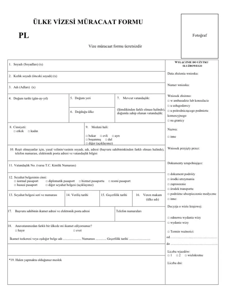 Polonya Ulusal Vize Başvuru Formu Örneği