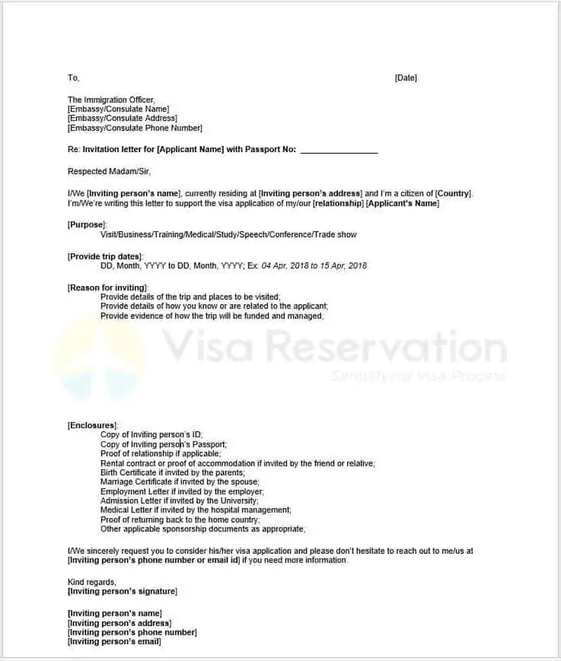 Portekiz Aile Arkadaş Ziyareti için Vize Davet Mektubu Nasıl Olmalıdır?