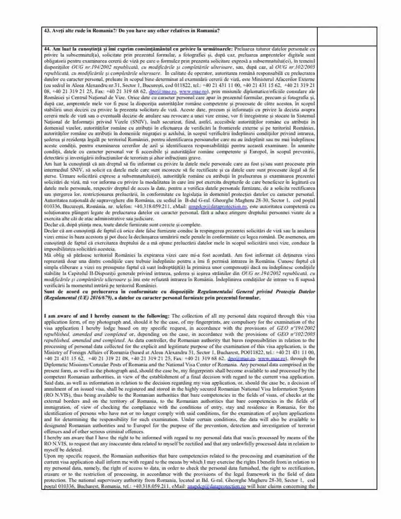 A, B ve C Tipi Romanya Vize Başvuru Formu 4