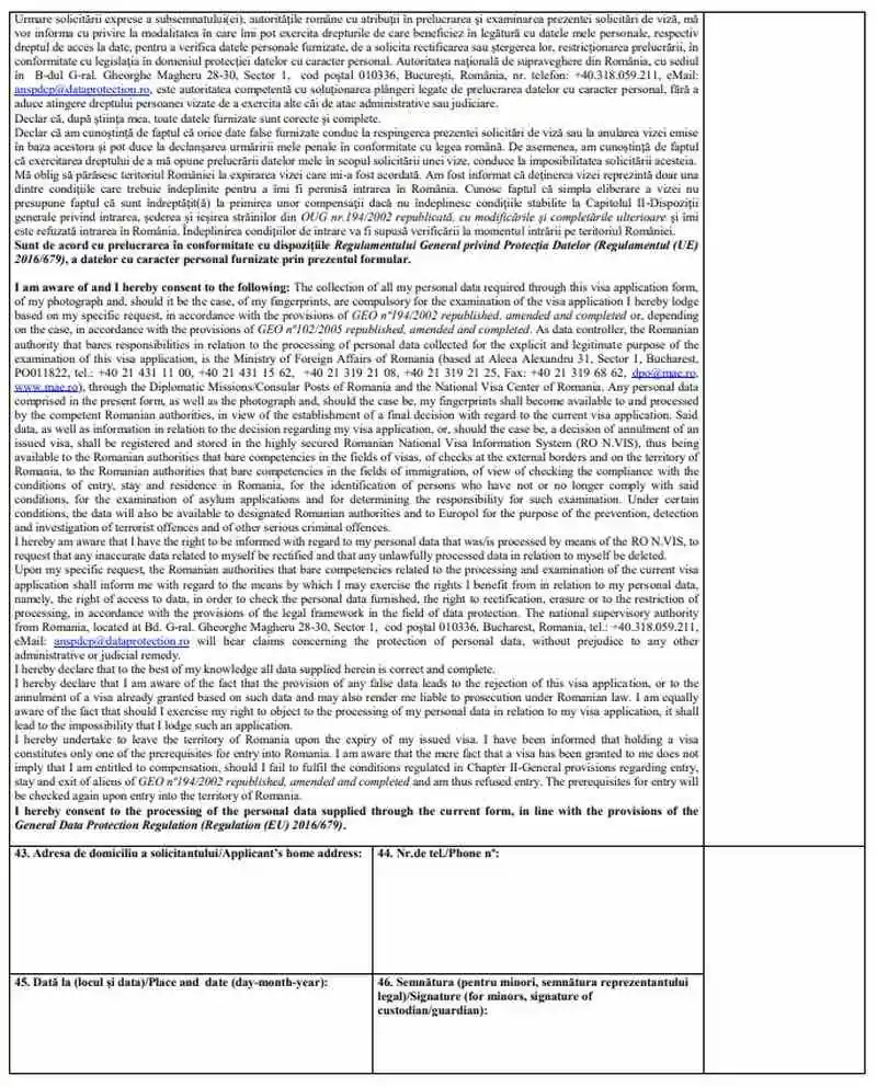 Romanya D Tipi Vize Başvuru Formu 4