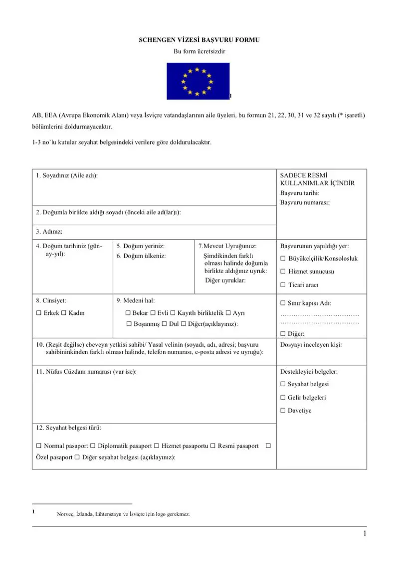 Slovenya Schengen Vizesi Başvuru Formu Örneği