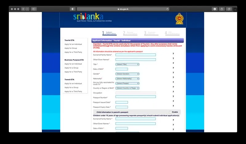 Kısa Süreli Sri Lanka Vizesi Başvuru Formu 4