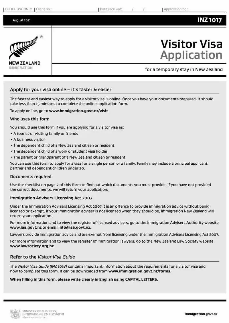 Yeni Zelanda Vize Başvuru Formu Örneği