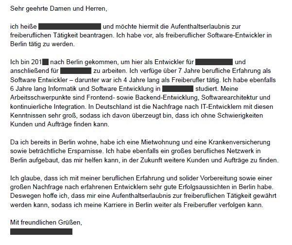 Almanca Vize Niyet Mektubu Örneği