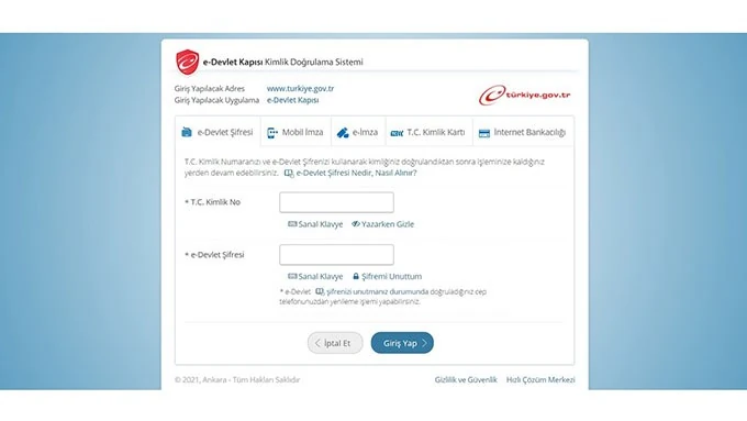E-Devlet Kullanıcı Giriş Sayfası
