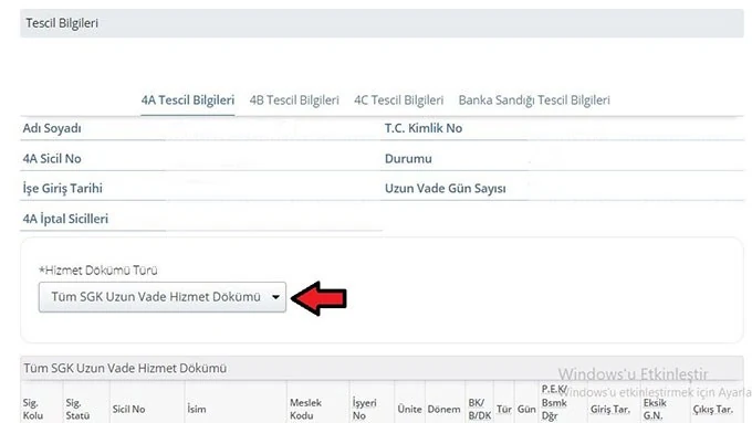 SGK Uzun Vade Hizmet Dökümü