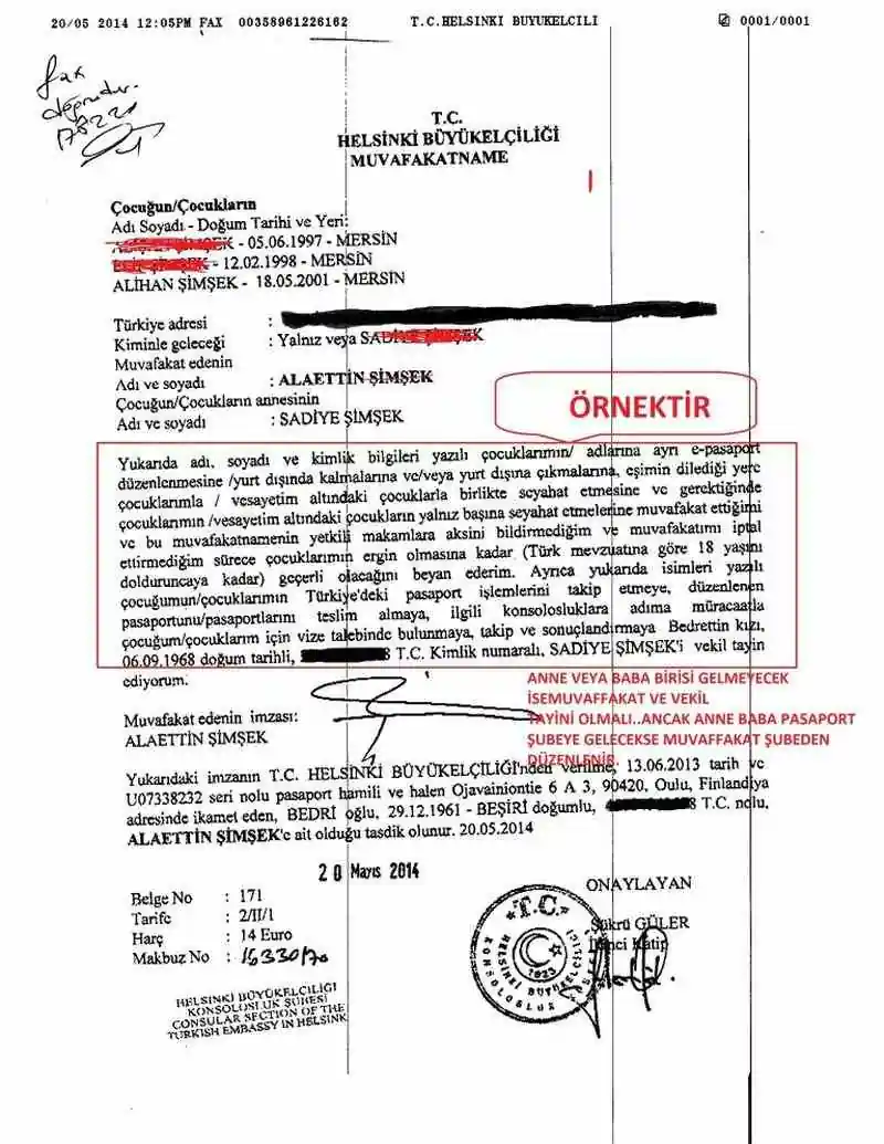 Vize için Muvafakatname Örneği